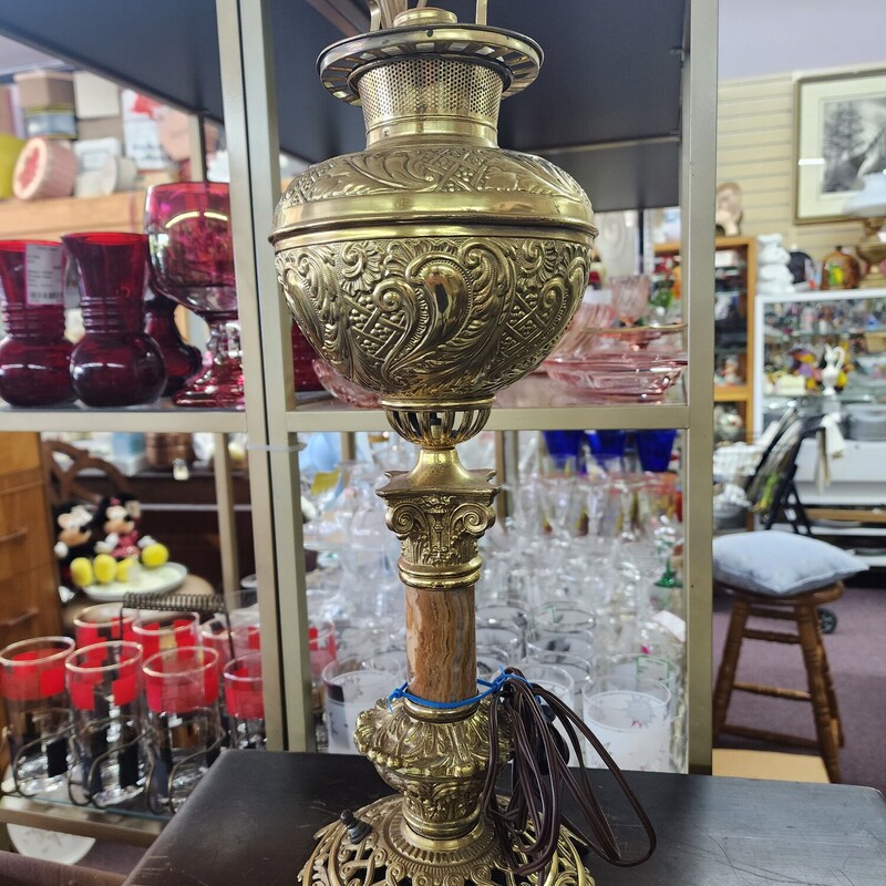 Electrified Oil Lamp, Brass, Size: 18 in tall  No Shade