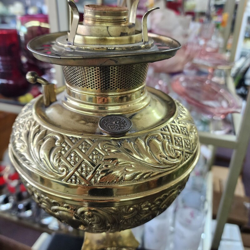 Electrified Oil Lamp, Brass, Size: 18 in tall  No Shade