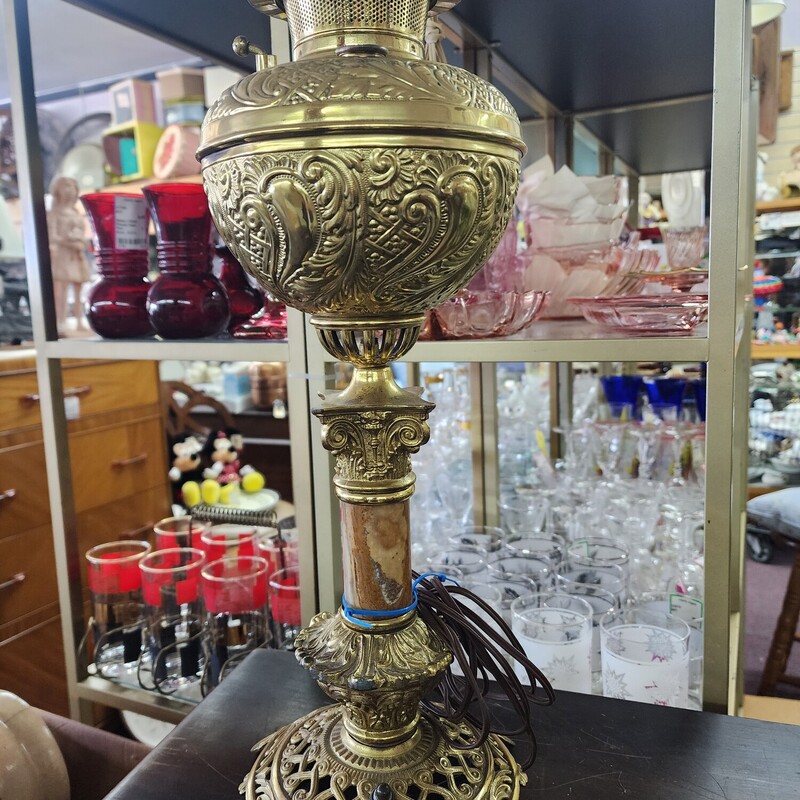 Electrified Oil Lamp, Brass, Size: 18 in tall  No Shade