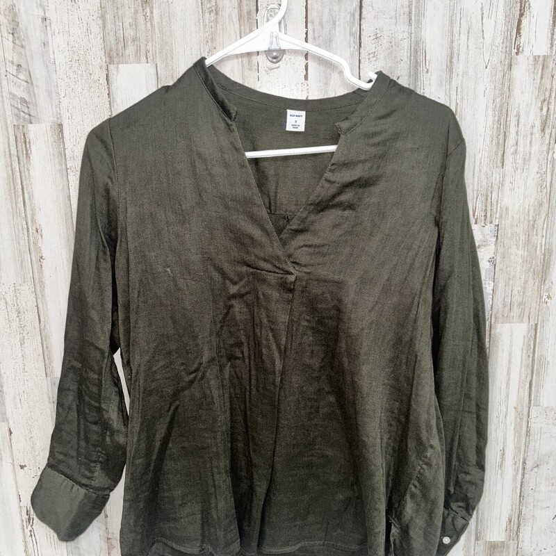 S Drk Olive Vcut Top, Green, Size: Ladies S