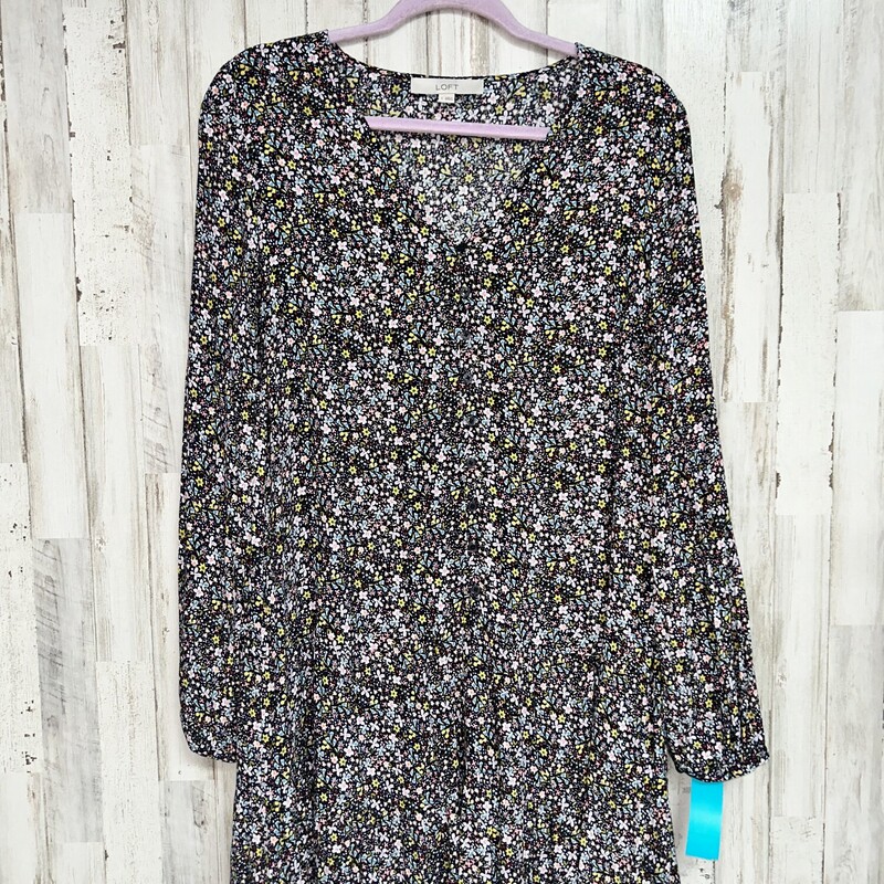 S Black Floral Button Dre, Black, Size: Ladies S