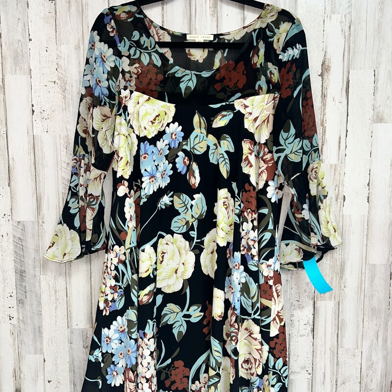 S Black Sheer Floral Dres