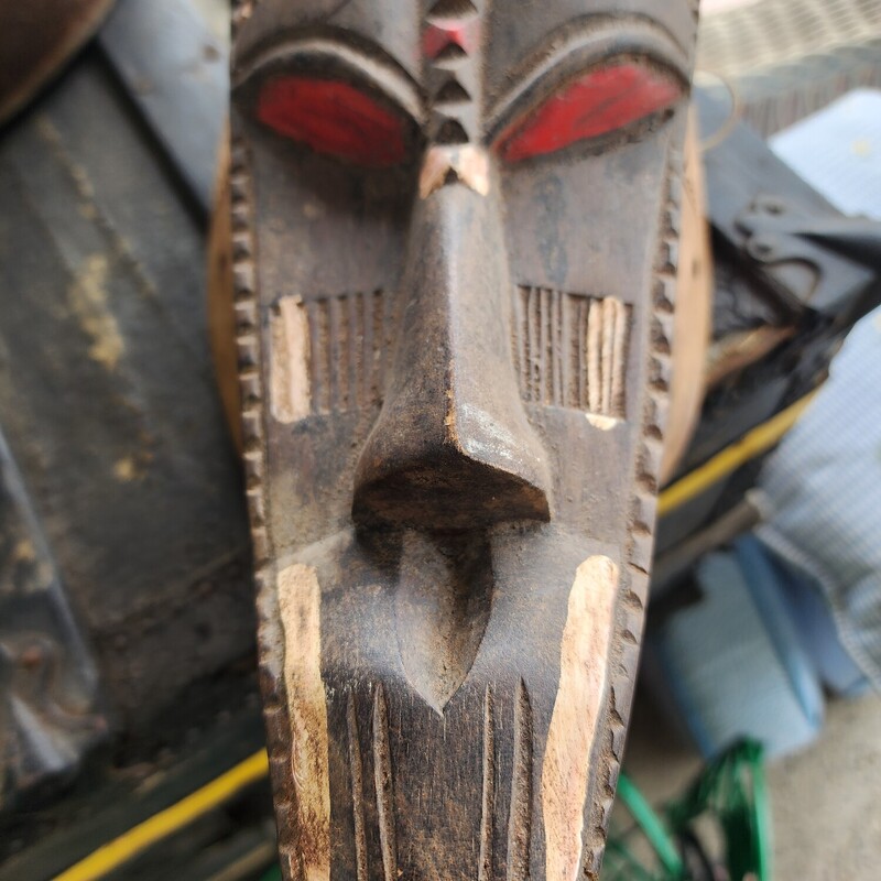 Vtg Carved Tribal Mask, Wood, Size: 19 In