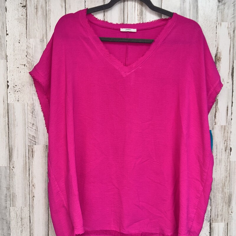 L Hot Pink Fray Top