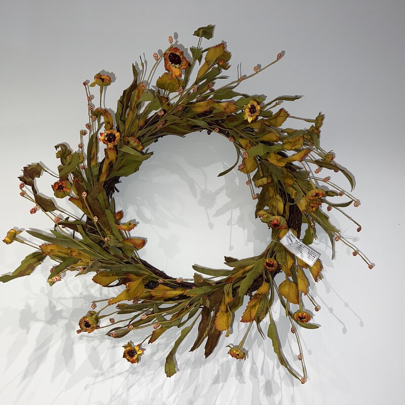 Autumn Wreath Dried Sun Flowers,
Brown/Green/Orange,
Size: 20 In