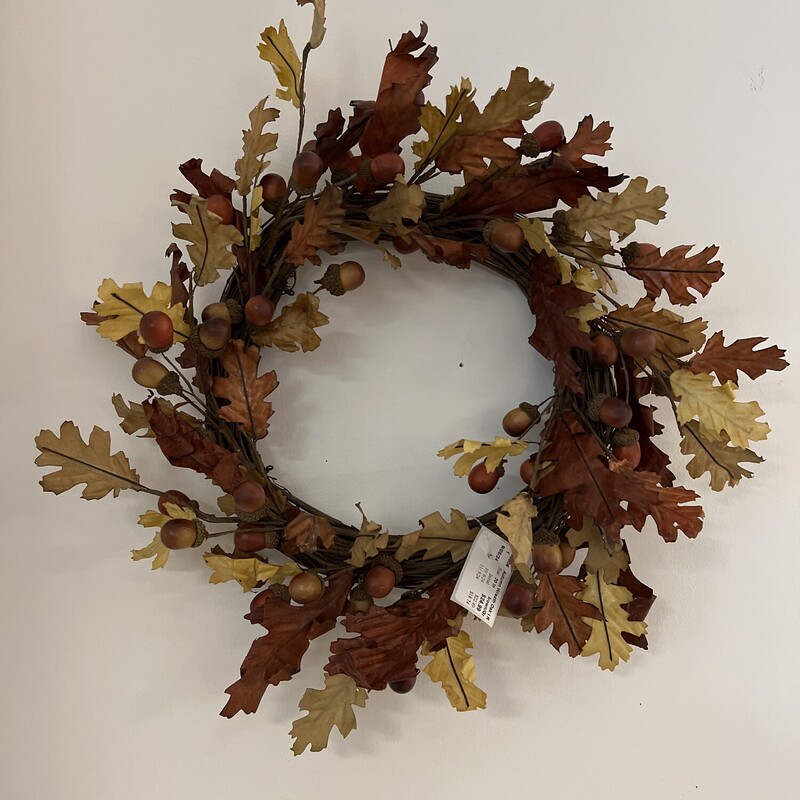 Autumn Wreath Oak Leaves & Acorns,
Brown/Green,
Size: 20 In