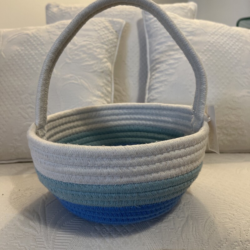 Woven Rope Basket,
White/Blue,
Size: 11 X 9 In