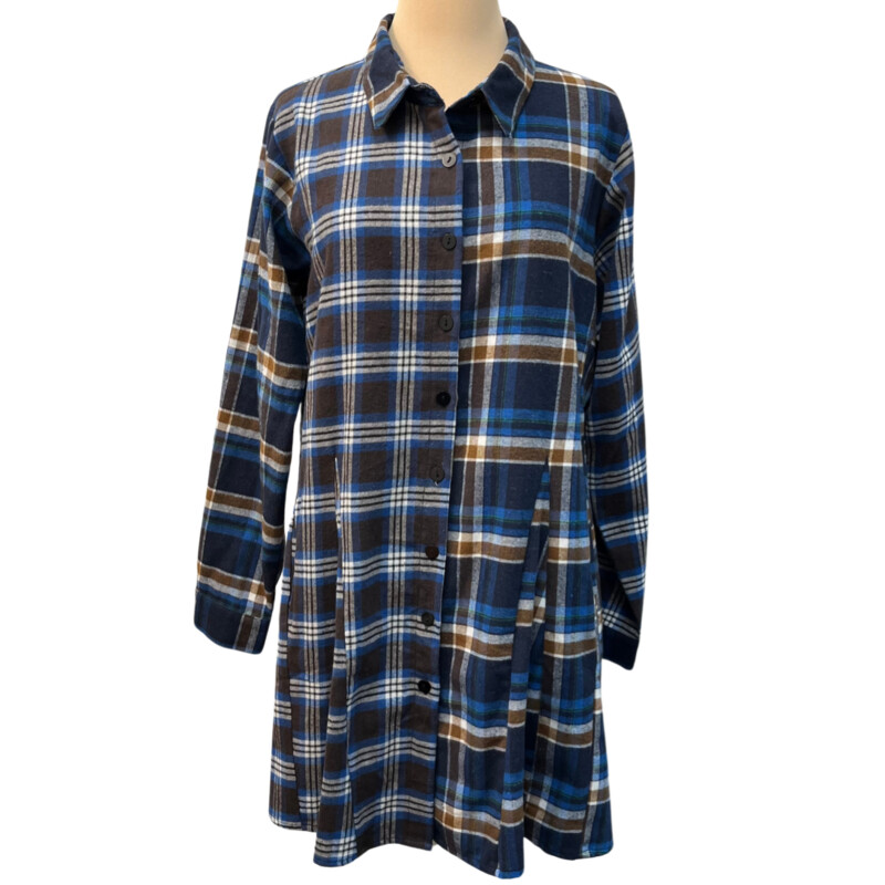 NEW Tulip Flannel Tunic
100% Cotton
Colors: Brown, Blue, Navy, White, and Green
Size: Large