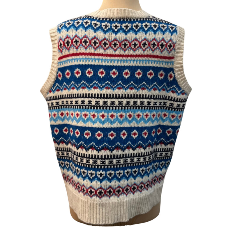 Frances Valentine Knit Sweater Vest<br />
100% Lambswool<br />
Cream, Blue, Navy, Red, and Sky Blue<br />
Size: XLarge