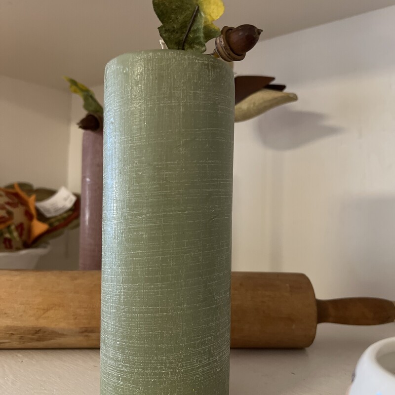 Large Pillar Acorn Candle,
Green,
Size: 3 X 8 In