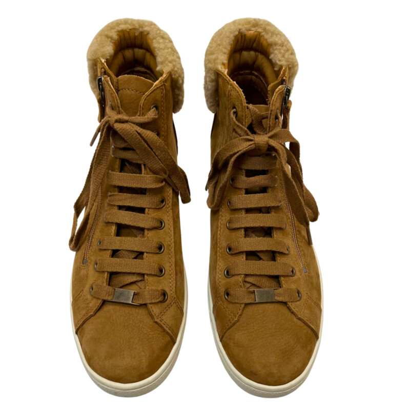 Ugg Briena Hightops<br />
Suede Upper with Sherpa Cuff<br />
Side Zipper Detailing with Laces<br />
Soft Pebbled Leather with Metal Eyelets<br />
Embossed UGG Logo<br />
Color: Chestnut<br />
Size: 12