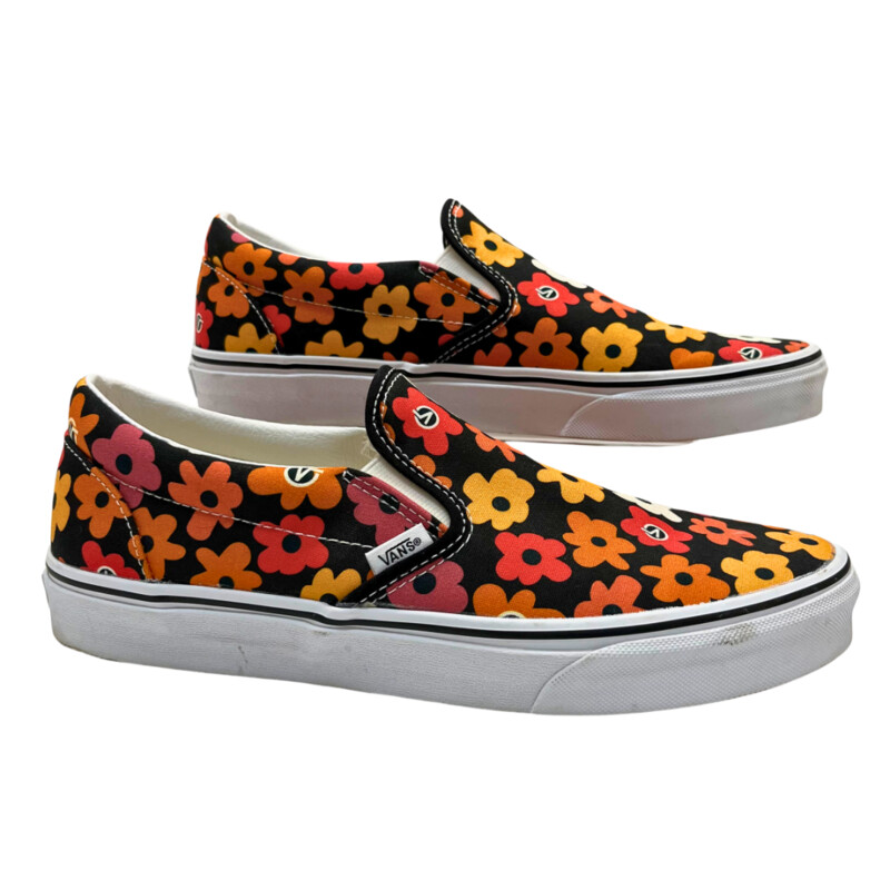 Vans Floral Print Shoes<br />
Classic Slip-On<br />
Color: Black, Red, Orange, White, and Dusty Rose<br />
Size: 11