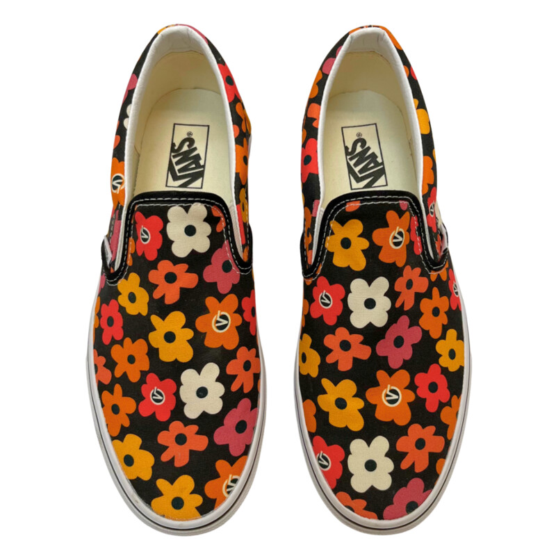 Vans Floral Print Shoes<br />
Classic Slip-On<br />
Color: Black, Red, Orange, White, and Dusty Rose<br />
Size: 11