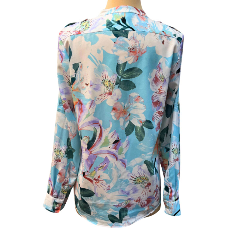 Calvin Klein Floral Blouse<br />
Roll-Tab Sleeves<br />
Color: Aqua, Lilac, Mint, Yellow, Green, Orange<br />
Size: Small