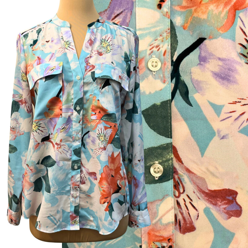 Calvin Klein Floral Blouse
Roll-Tab Sleeves
Color: Aqua, Lilac, Mint, Yellow, Green, Orange
Size: Small