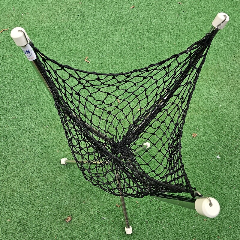 Jugs Ball Caddy Stand & Net
Tri pod Steel Legs
Easy Remove Net
Stands 41in. tall
Measures 25in between top of poles
Pre-owned