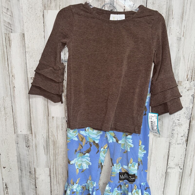 2 2pc Brown/Blue Floral S