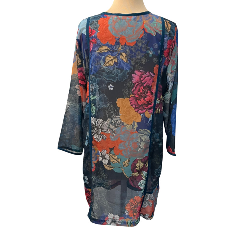 Soft Surroundings Renature Sheer Floral Duster<br />
Color: Dark Teal with a Rainbow of Floral Colors<br />
Size: Medium