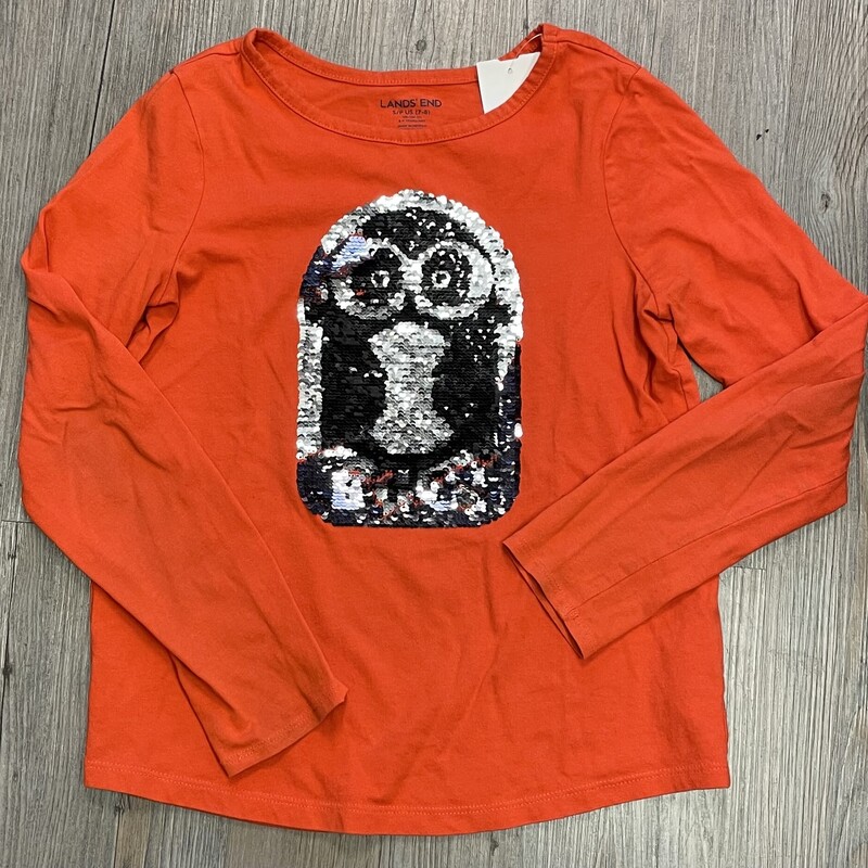 Lands End Sequins LS Tee, Orange, Size: 7-8Y