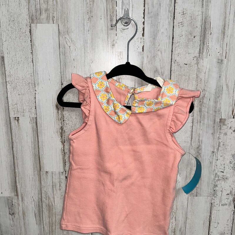 4 Peach Ribbed Collar Top, Pink, Size: Girl 4T