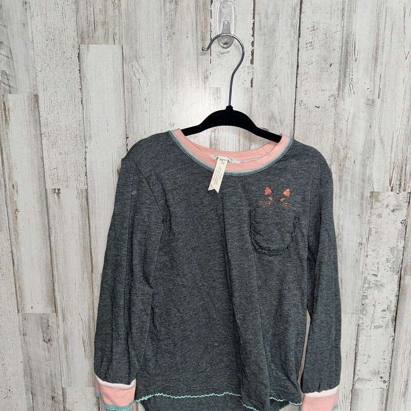 4 Grey Kitty Longsleeve, Grey, Size: Girl 4T