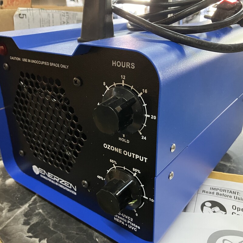 Ozone Generator

Enerzen O-UVC2 - UV Light + 50,000 mg/h Industrial Ozone Generator

BETTER RESULTS W/ UNIQUE PULSATING FEATURE: Enerzen's circuit board adjusts fan speed and ozone output throughout treatment, creating a \"pulsating\" effect. This aids in removing stubborn \"musty\" or imbedded odors and results in longer lasting treatments.
DEODORIZES AREAS YOU CAN'T REACH: Ozone does not require air passing through the machine to deodorize.
COMMON USES: Deodorize cars, boats, dumpsters, kitchens, bathrooms, basements, flood and fire affected areas, as well as any cooking, smoking, pet, \"musty\", or general odors.
EASY OPERATION: Set the ozone output. Turn the timer knob. Leave the space. When ozone generation is finished, allow an additional 30 minutes for any residual ozone to revert back to breathable air.
WARNING: All ozone generators are meant to be operated in unoccupied spaces only. Remove any people, pets, or plants. The space may be re-occupied after 30 minutes of \"airing out\".