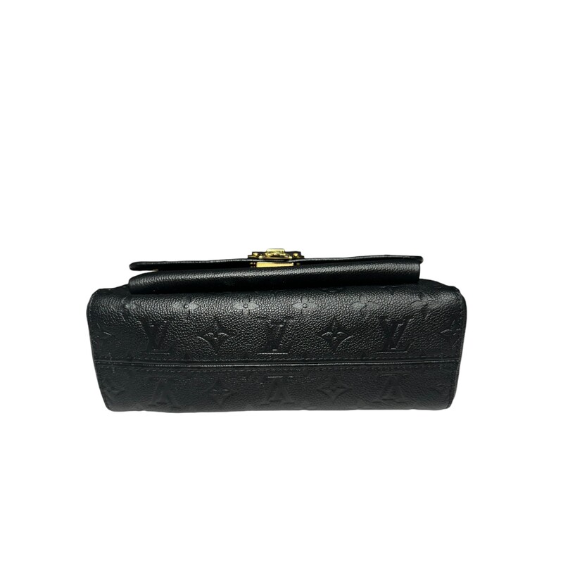 Louis Vuitton Vavin PM Emperiente Black<br />
<br />
Embossed supple grained cowhide leather and supple grained cowhide leather<br />
Supple grained cowhide leather trim<br />
Microfiber lining<br />
Gold-color hardware<br />
Metal signature lock<br />
<br />
Date Code: Chipped. Entrupy Certificate will be provided.<br />
<br />
Dimensions:<br />
10W x 7H x 3D<br />
<br />
Note: Scratching on hardwear.