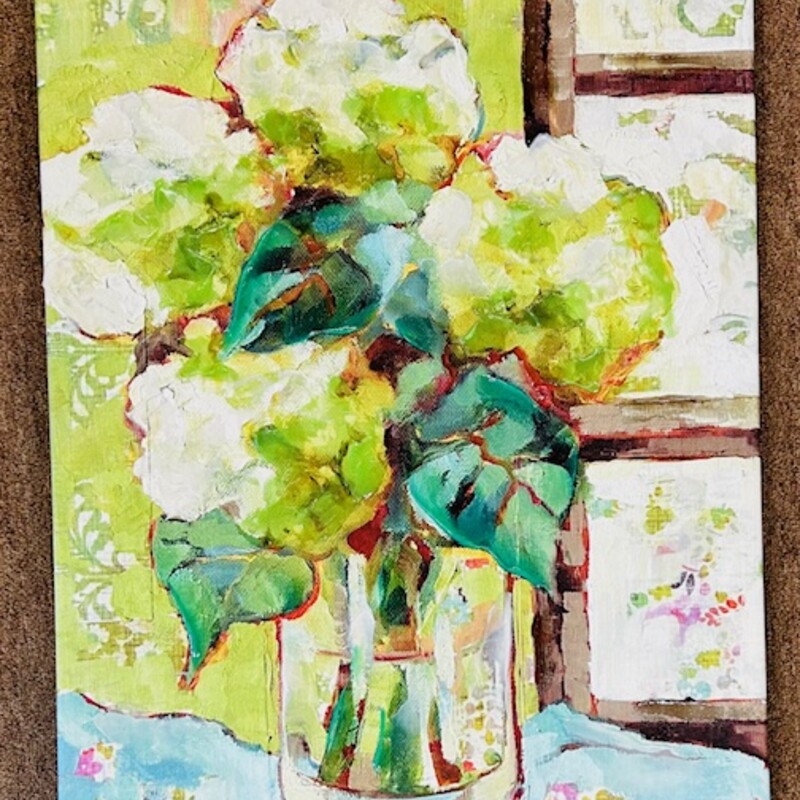 Beth Munro Hydrangea in Vase Canvas
Green Brown Blue White Size: 18 x 24H