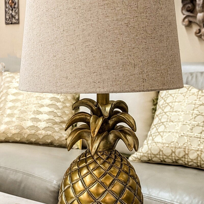 Pineapple Resin Base Lamp
Gold, Off white shade
 Size: 12x24H