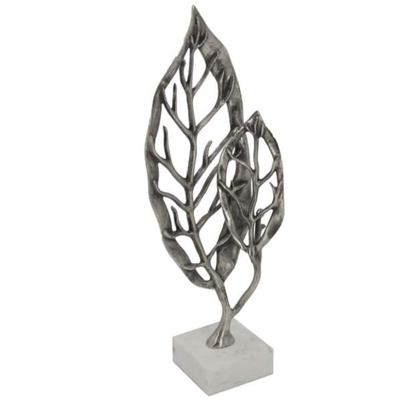 2 Leaf Marble Base Sculpture
Silver and White
Size: 9x25H