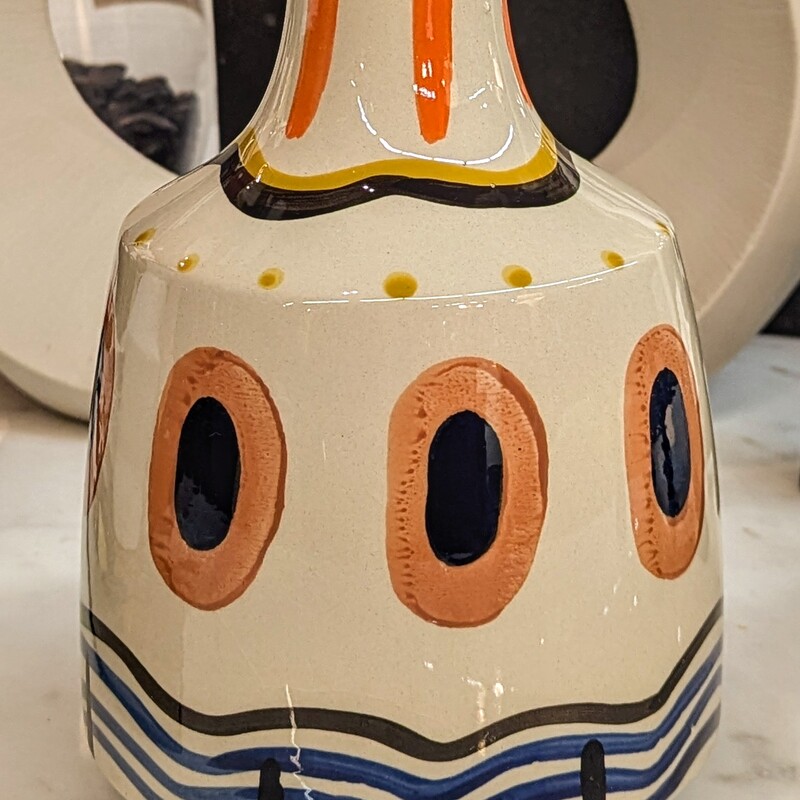 Ceramic Tribal Painted Vase
Cream Orange Yellow Blue
Size: 6x8.5H