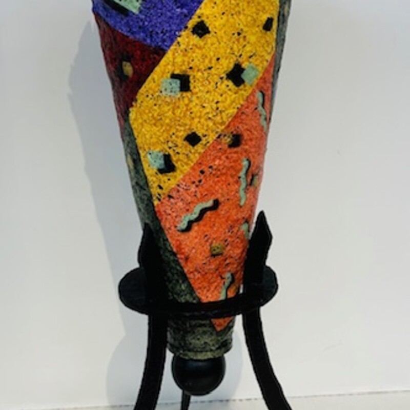 Artisan Paper Mache Abstract Vase on Stand
Purple Yellow Black Orange Size: 10 x 21H