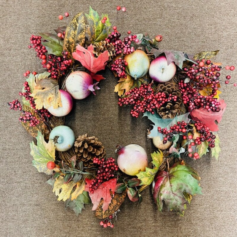 Fall Fruit Pinecone Wreath
Brown Red Green
Size: 24 Diam