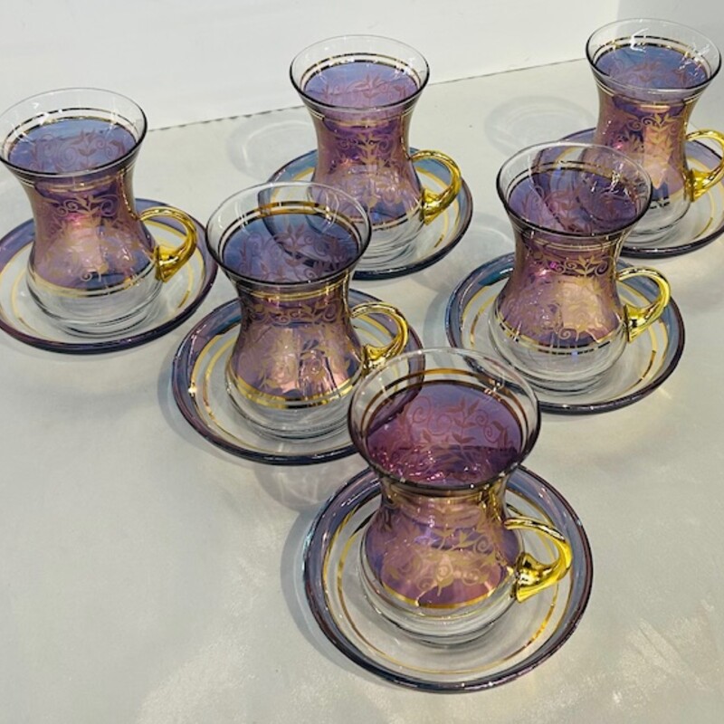 12 Piece Turkish Glass Tea Set
Clear Gold Blue
Size: 4 x 4H