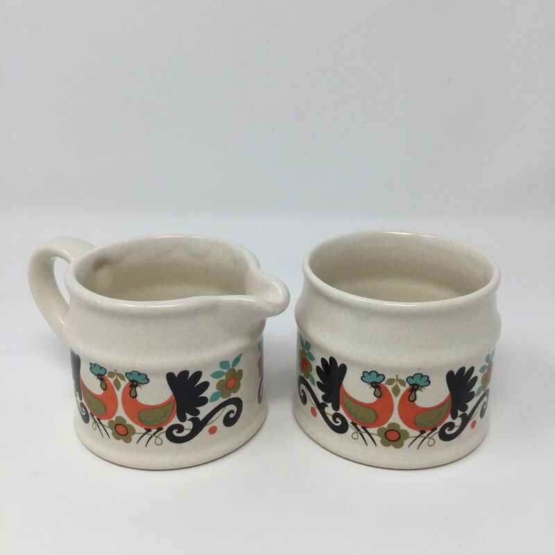 Sadler Stoneware Cream & Sugar Set,
Cream/Black/Orange,
Size: 3 X 3 In