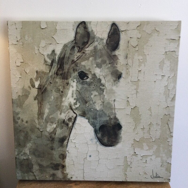 Canvas Horse Artwork,
Grey/Cream/Black,
Size: 18 X 18 In