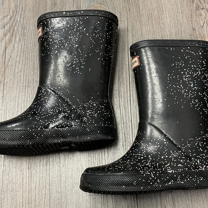 Hunter Glitter Rain Boots, Black, Size: 10T