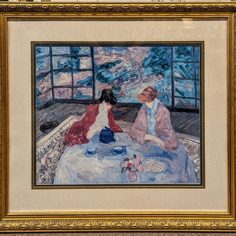 Barbara Wood 2 Women Art in Ornate Frame
Blue Pink Cream Green Gold Size: 36 x 32H
Columbus, OH based artist Barbara Wood