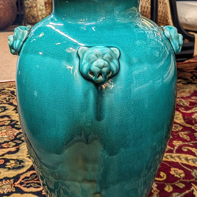 Large Asian Foo Dog Jar with Wood Lid and Stand
3 pieces
Turquoise Brown
Size: 15 x 28H