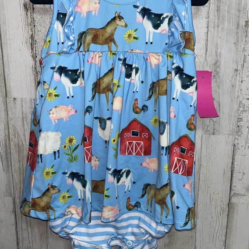 2 Blue Farm Print Bubble, Blue, Size: Girl 2T