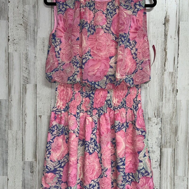 S Pink Sheer Floral Dress