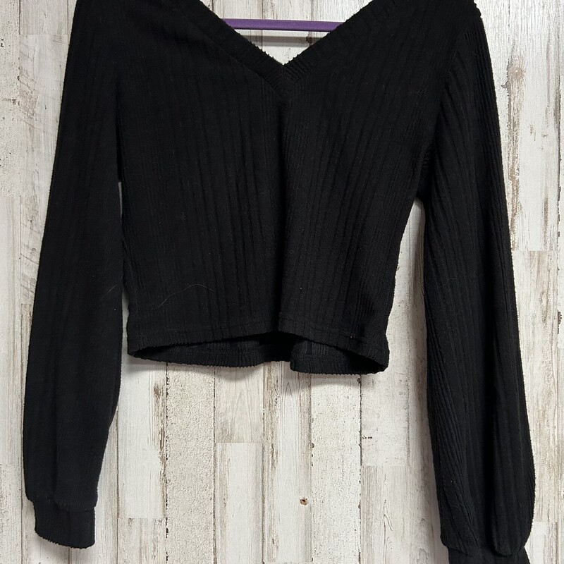 L Black Crop Knit Top