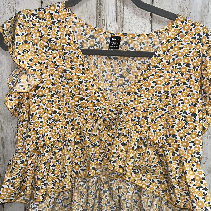 S Yellow Floral Ruffle To, Yellow, Size: Ladies S