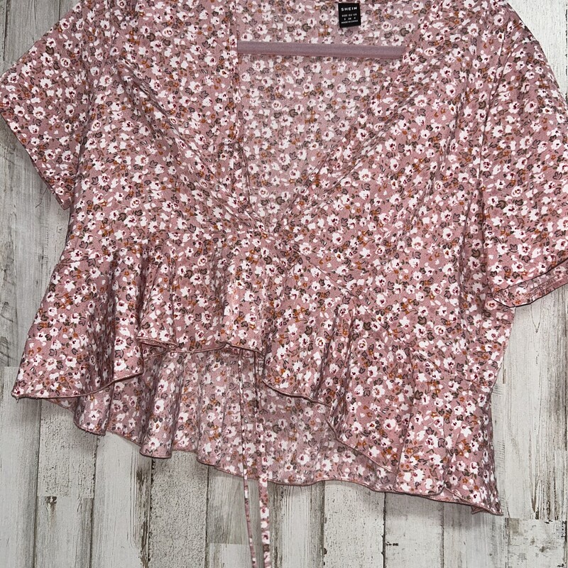 S Pink Floral Ruffle Top