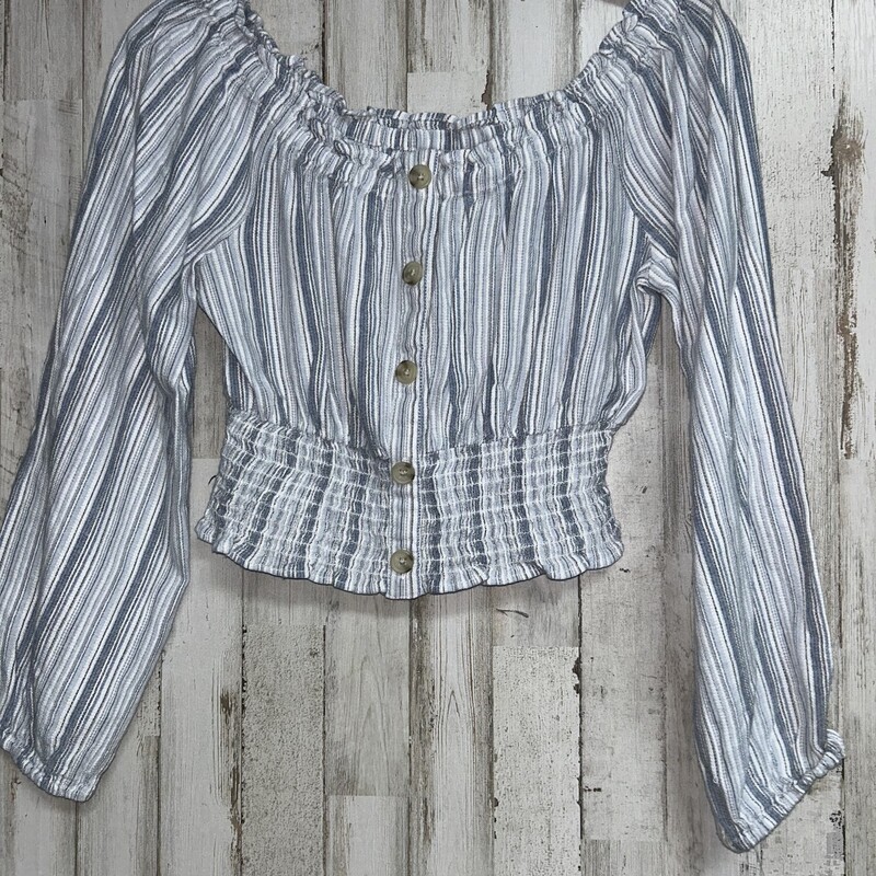 M Blue Striped Button Top