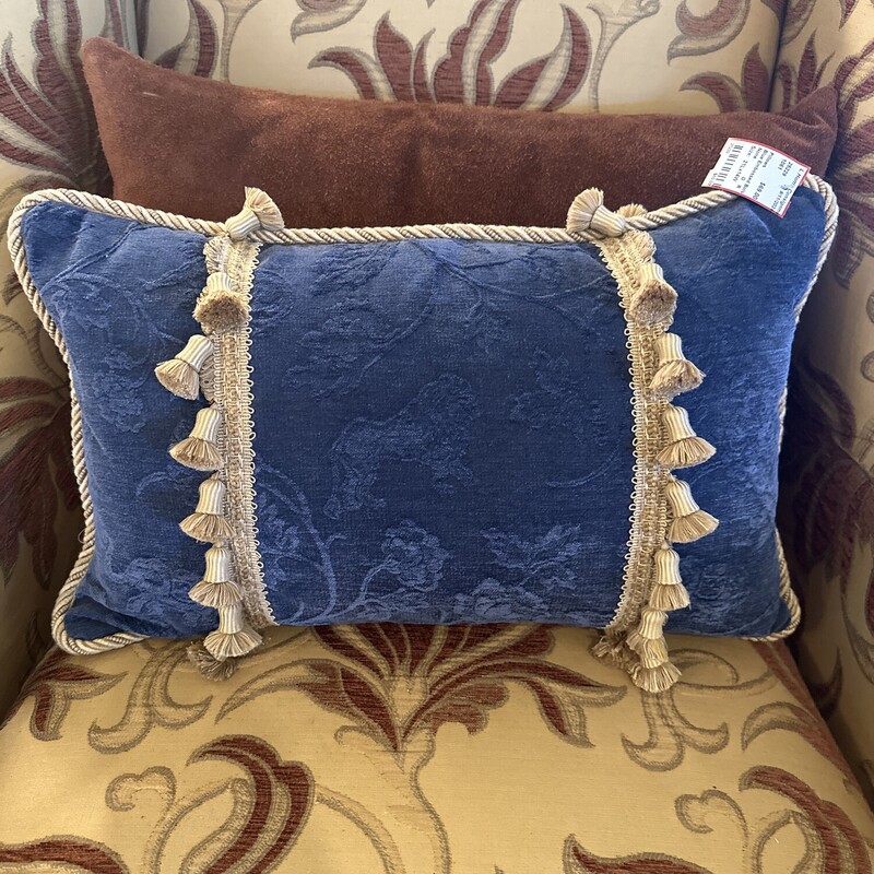 Blue Embossed Bolster - Gold Gimp Trim and Tassles

Size: 21Lx14W