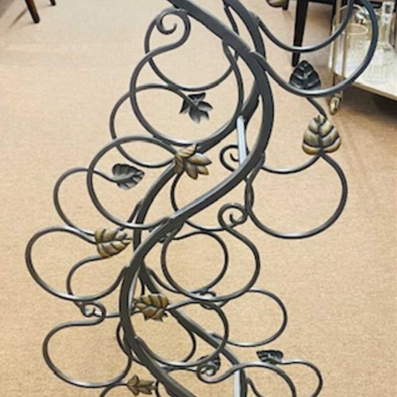 Metal Wine Floor Stand
Dark Grey With Leaf Accents
Size: 16x7x42H