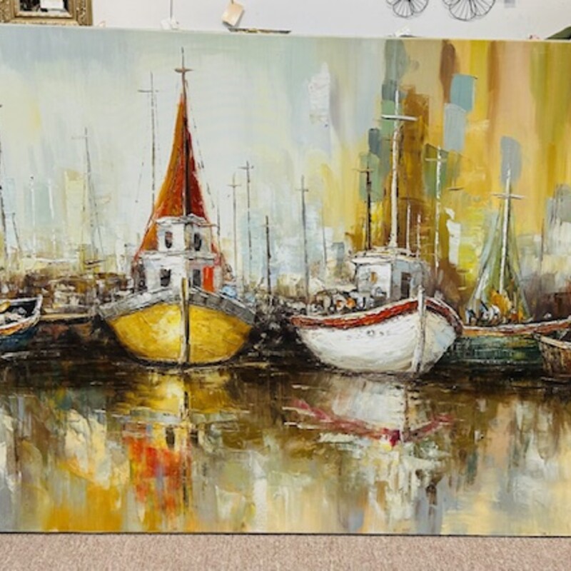 Sailboats Oil On Canvas
Brown Red Blue Yellow Tan Size: 47 x 32H