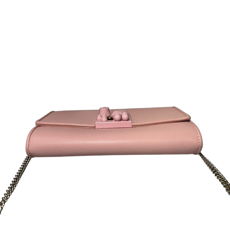 Louboutin Carasky WOC, Pink, Size: OS<br />
<br />
Dimensions:<br />
8 1/4W x 5 1/2H x 1 1/4D.<br />
23 crossbody strap drop.<br />
Some pen markings on inside