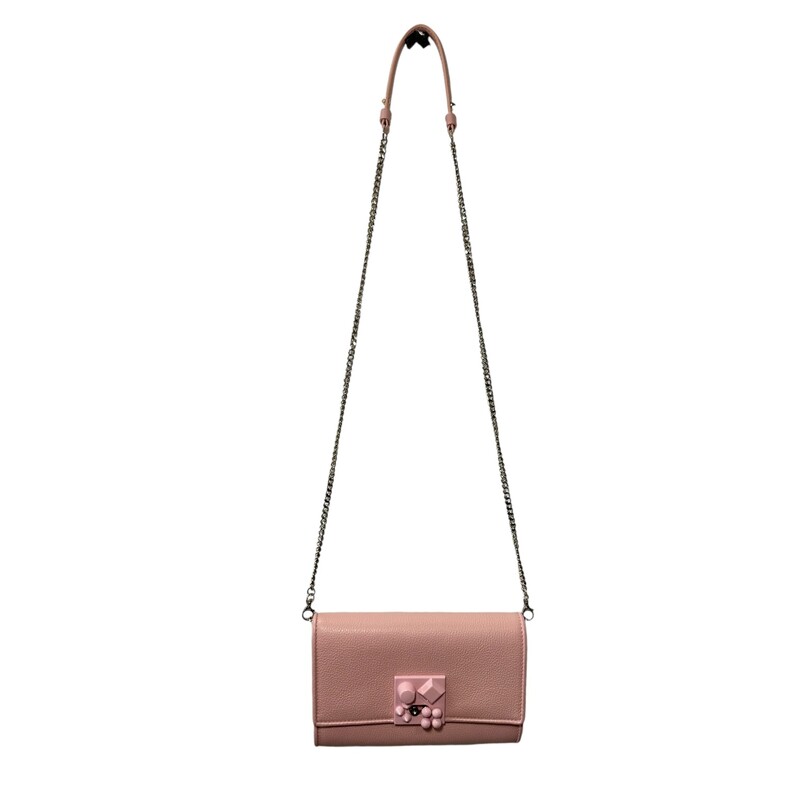 Louboutin Carasky WOC, Pink, Size: OS

Dimensions:
8 1/4W x 5 1/2H x 1 1/4D.
23 crossbody strap drop.
Some pen markings on inside